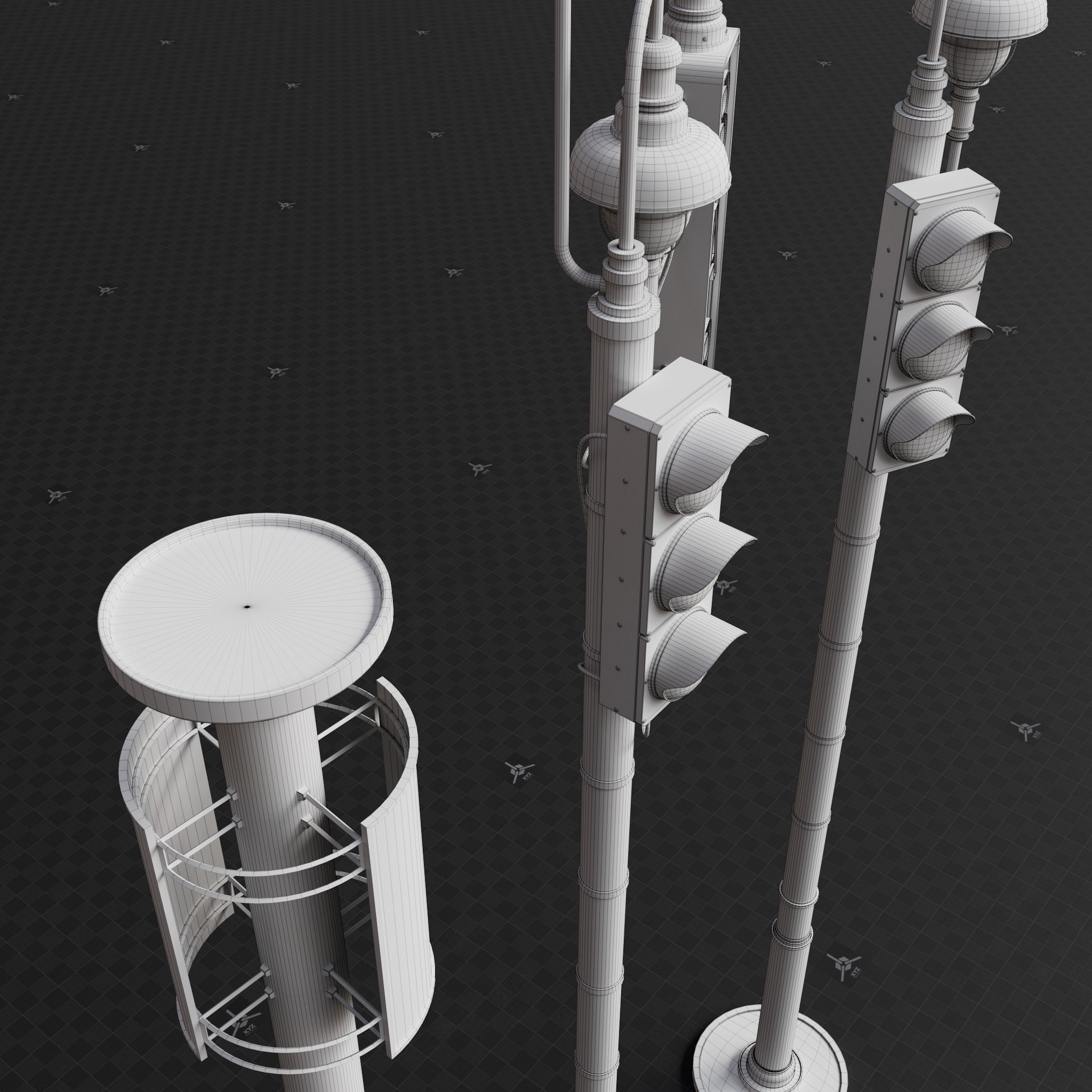 Base Mesh - Cyberpunk - Lamp Post Set