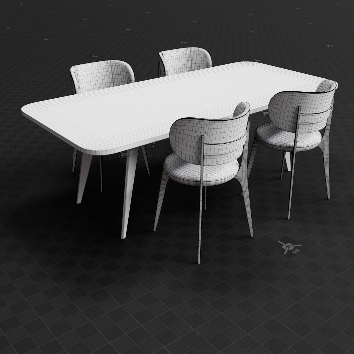 Base Mesh - Archviz - Dining Table & Chairs Set 02