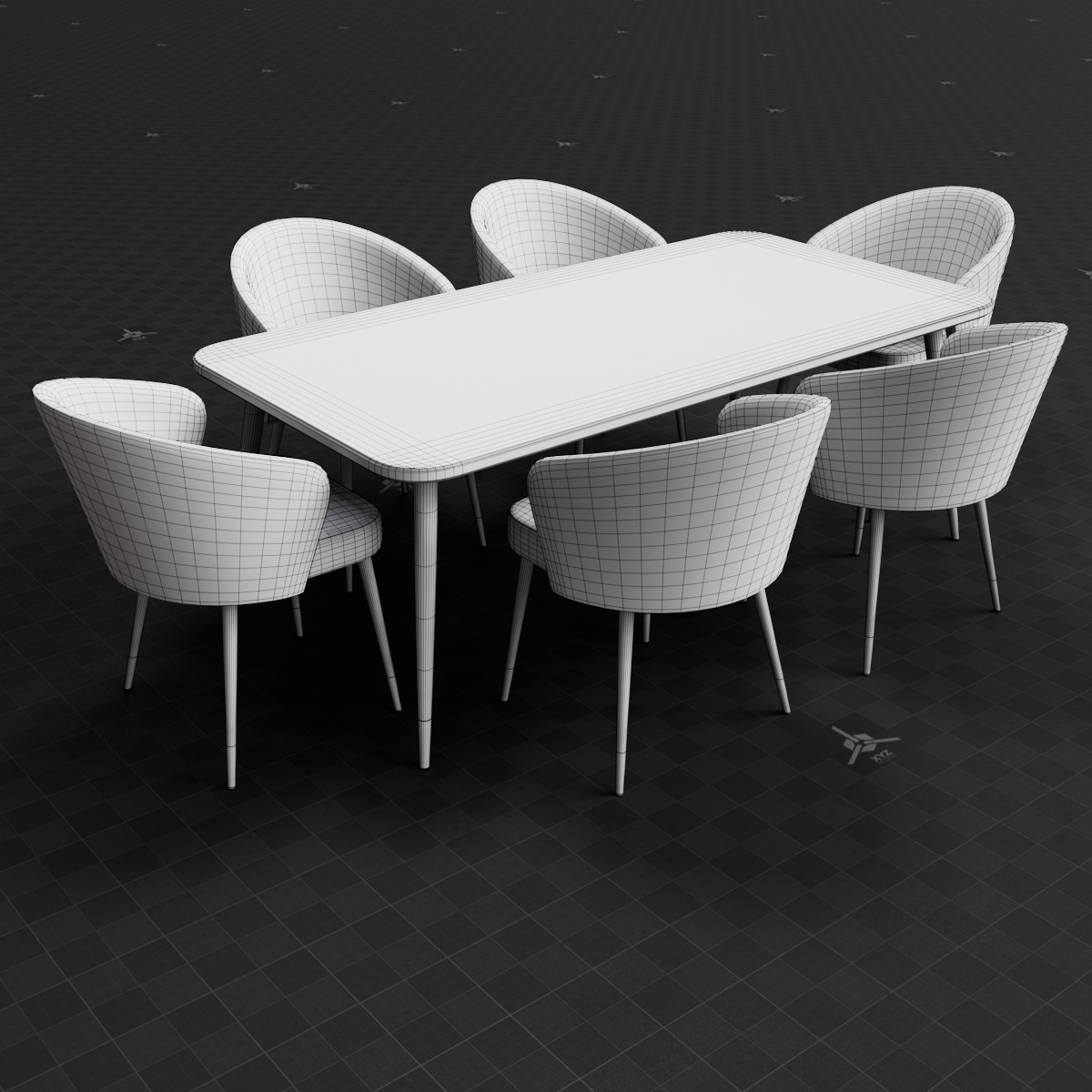 Base Mesh - Archviz - Dining Table & Chairs Set 03