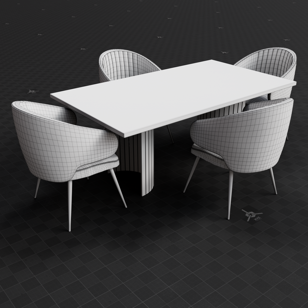 Base Mesh - Archviz - Dining Table & Chairs Set 04