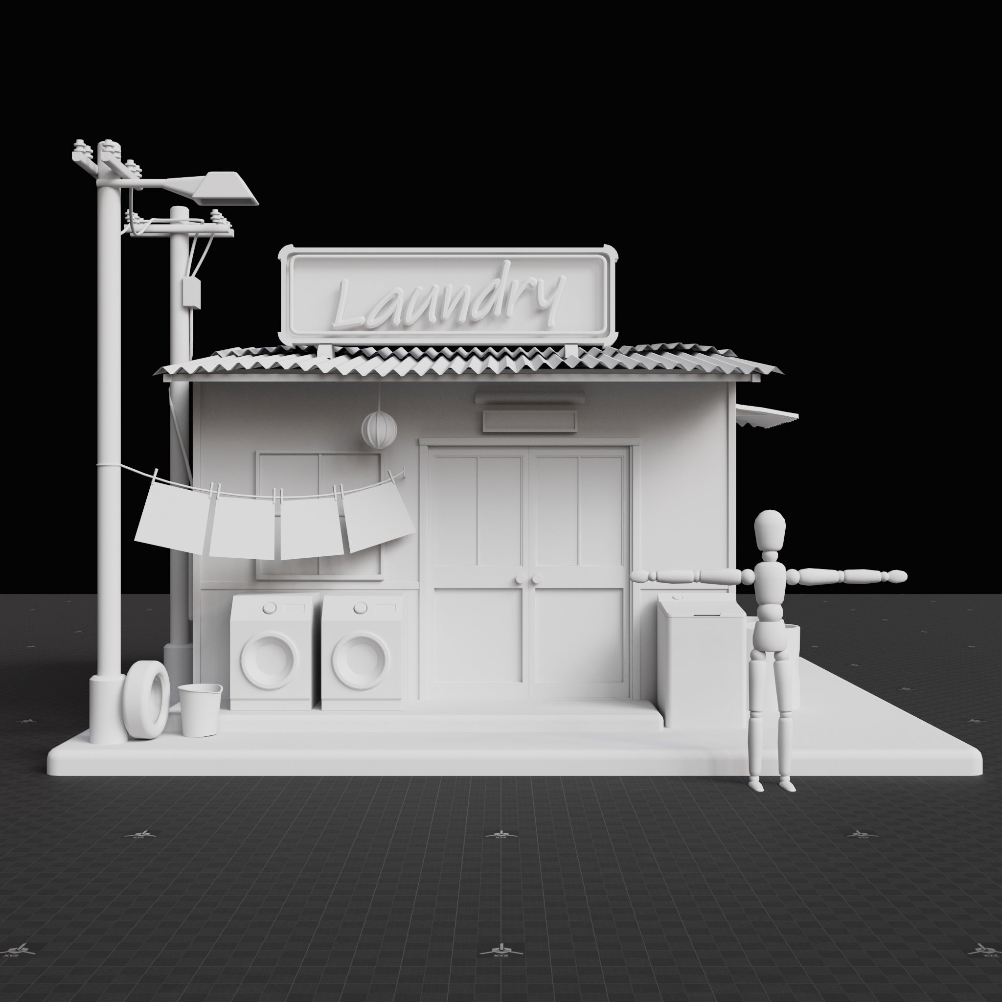 Base Mesh - Cyberpunk - Laundry Shop