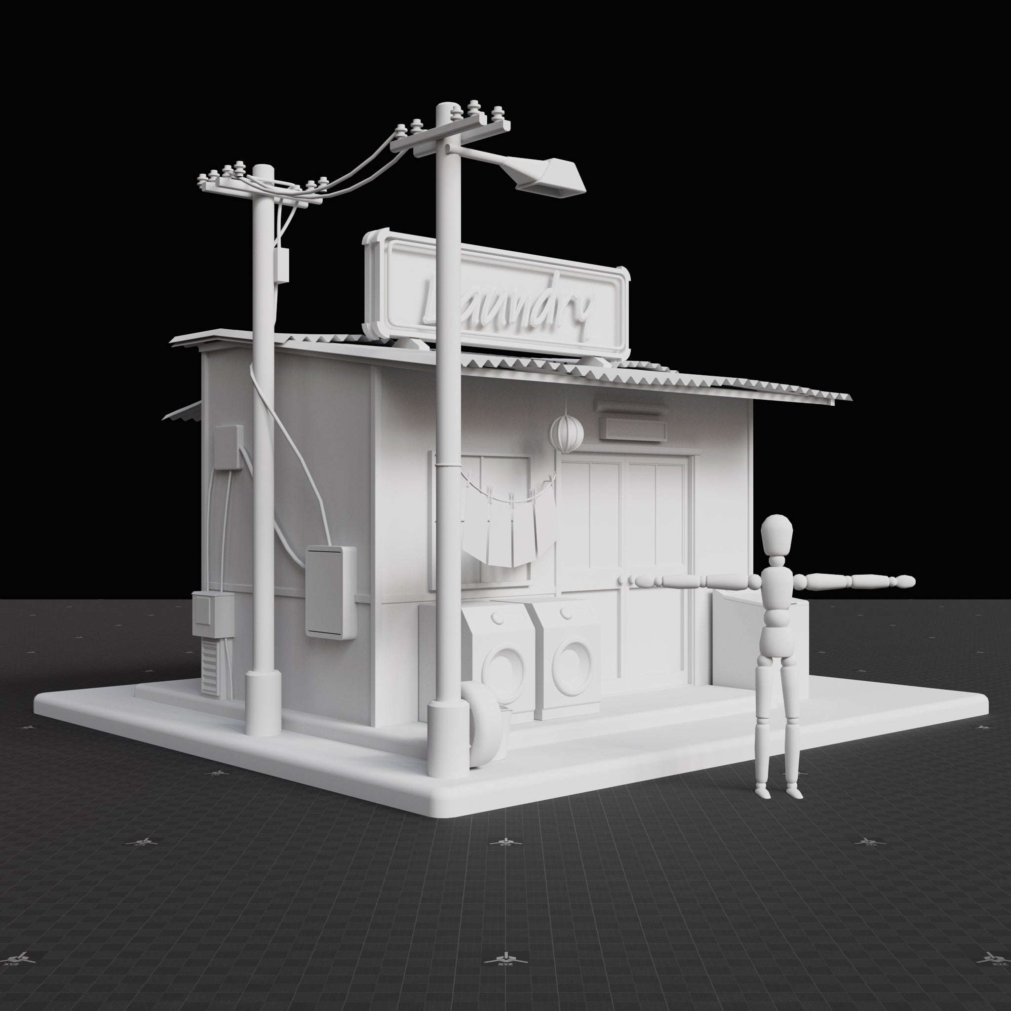 Base Mesh - Cyberpunk - Laundry Shop