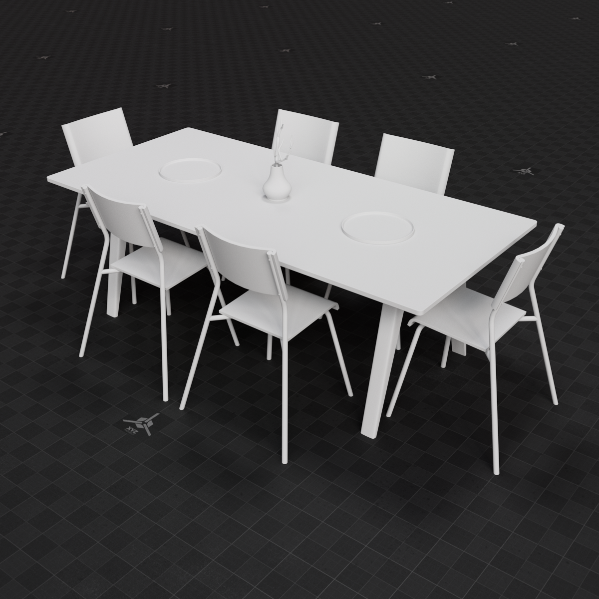 Base Mesh - Archviz - Dining Table & Chairs Set 01