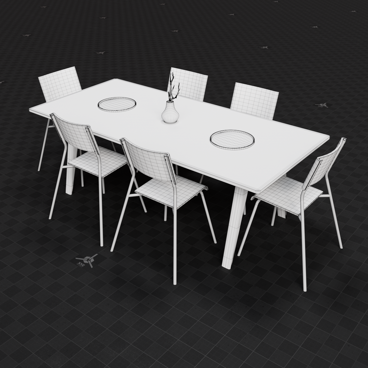 Base Mesh - Archviz - Dining Table & Chairs Set 01