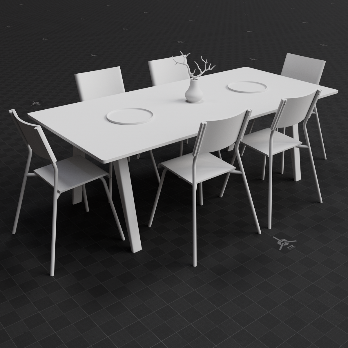 Base Mesh - Archviz - Dining Table & Chairs Set 01