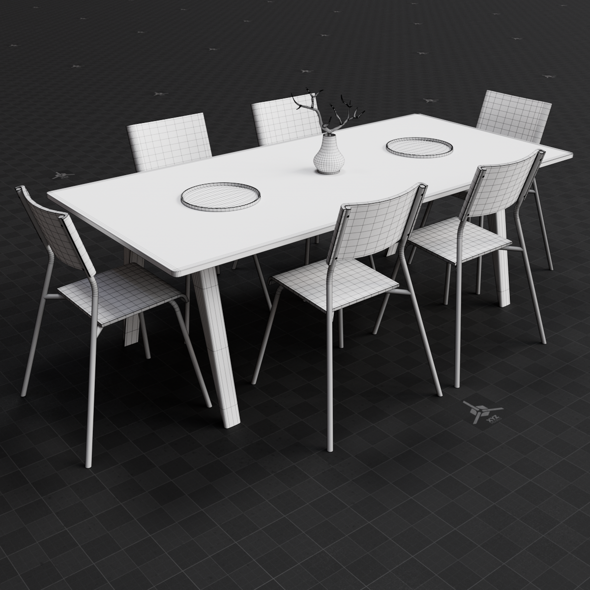 Base Mesh - Archviz - Dining Table & Chairs Set 01