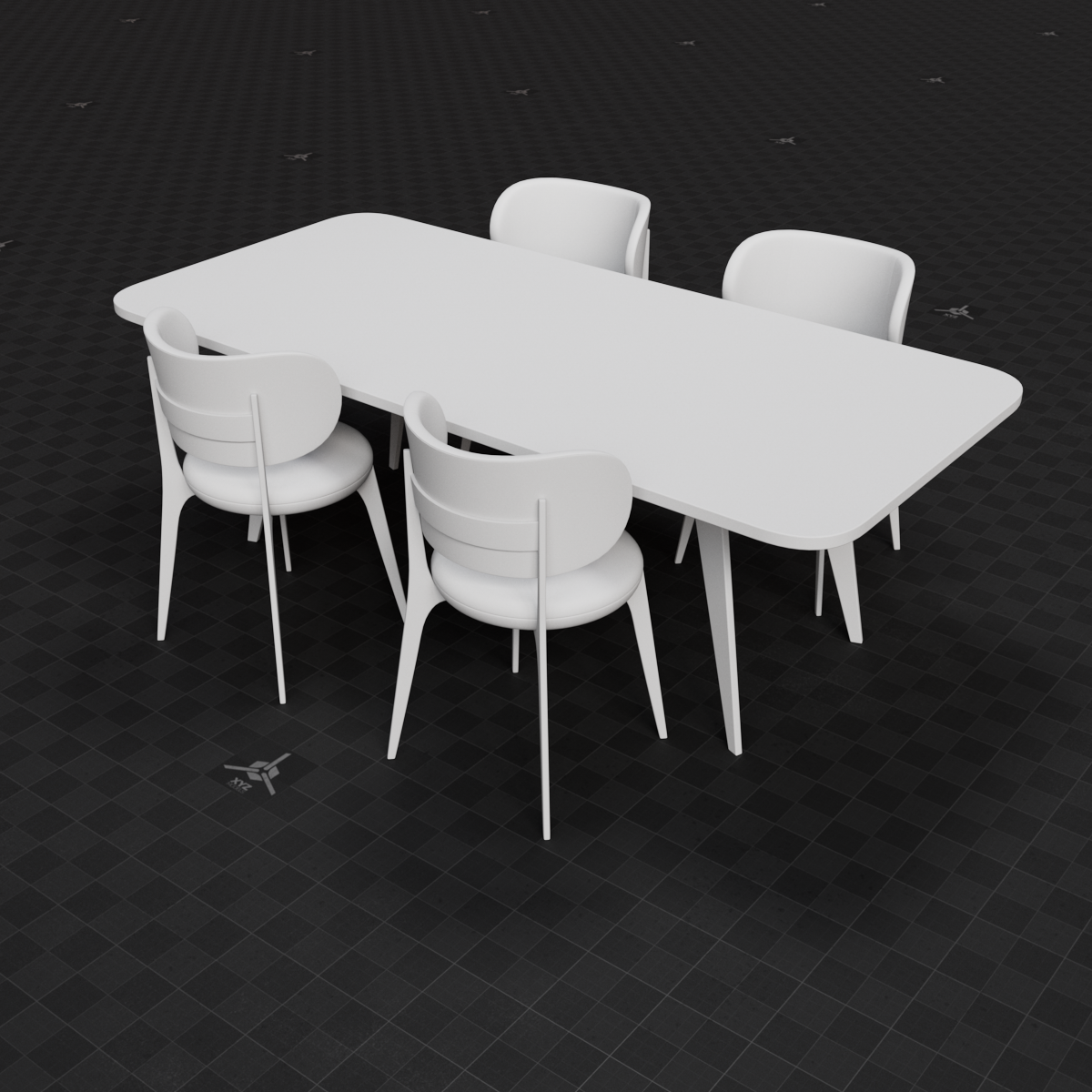 Base Mesh - Archviz - Dining Table & Chairs Set 02