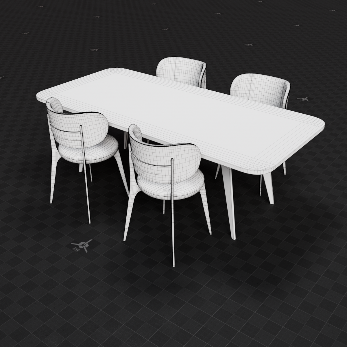 Base Mesh - Archviz - Dining Table & Chairs Set 02