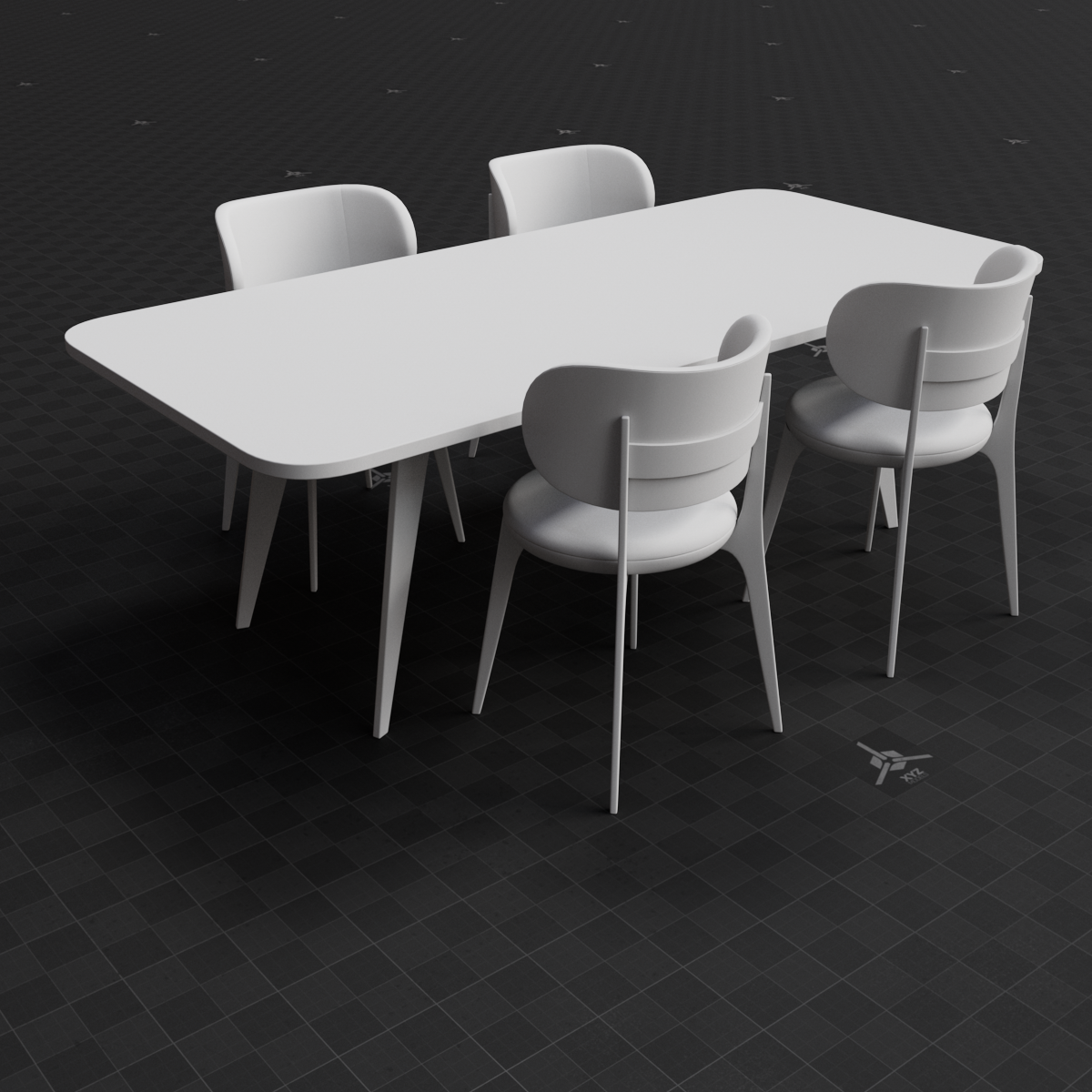 Base Mesh - Archviz - Dining Table & Chairs Set 02