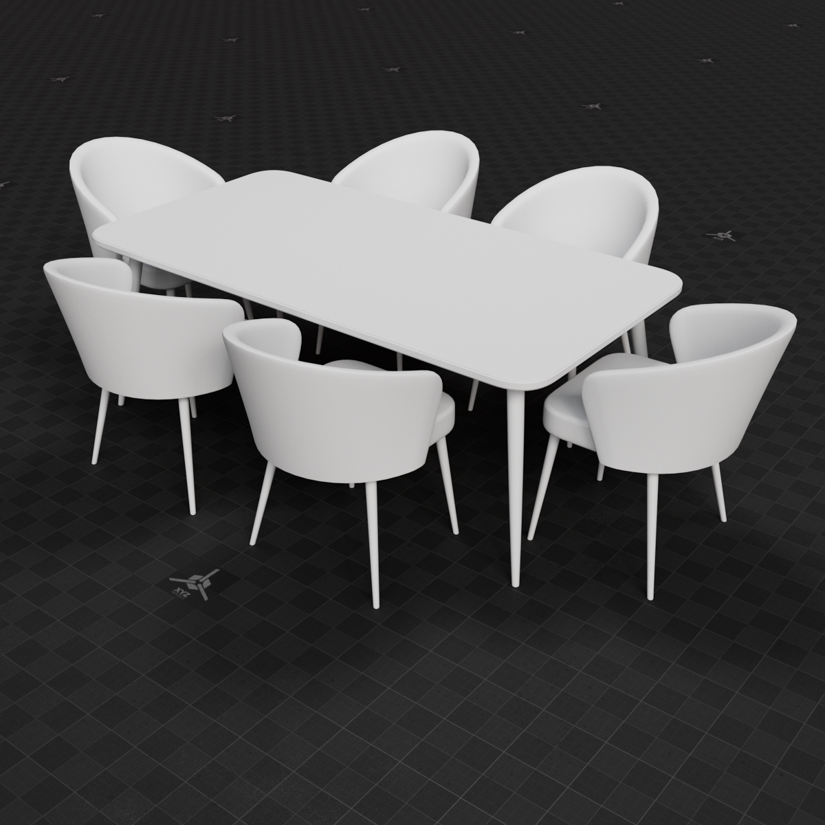 Base Mesh - Archviz - Dining Table & Chairs Set 03