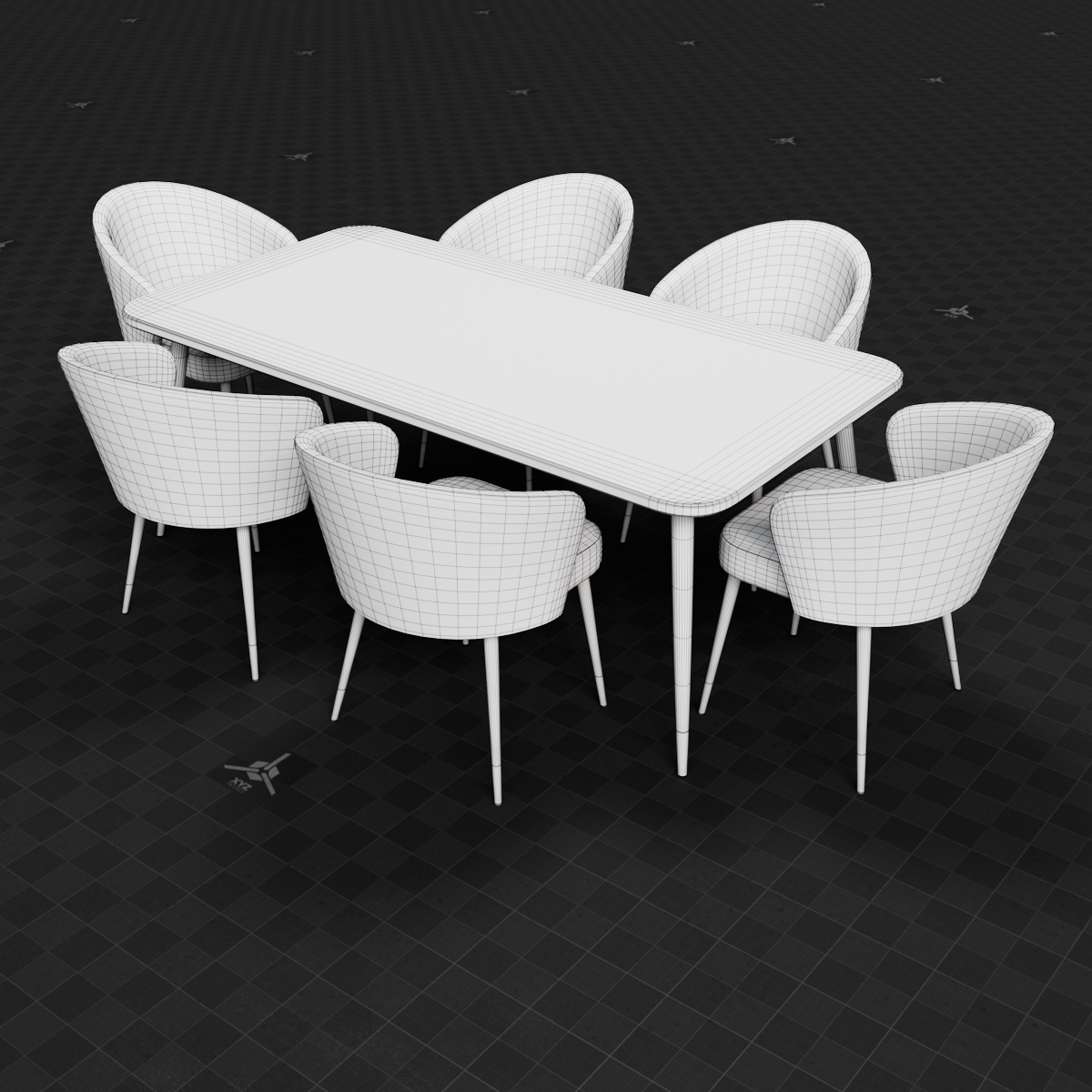 Base Mesh - Archviz - Dining Table & Chairs Set 03