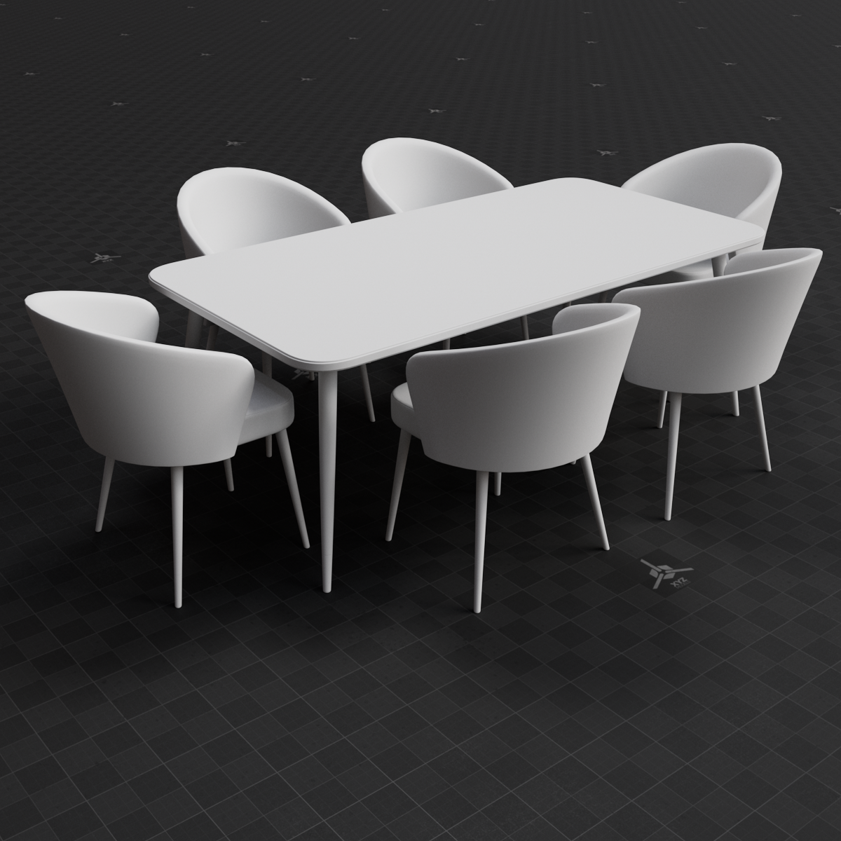 Base Mesh - Archviz - Dining Table & Chairs Set 03