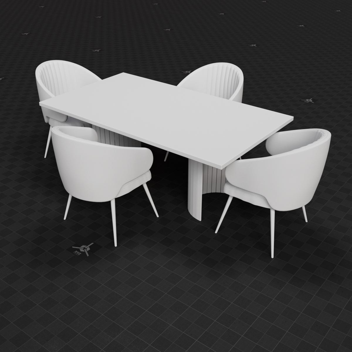 Base Mesh - Archviz - Dining Table & Chairs Set 04