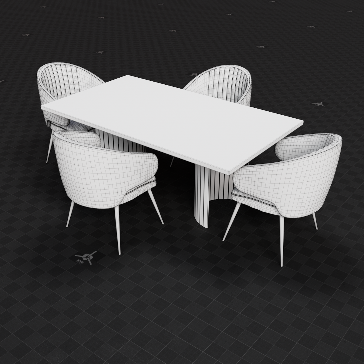 Base Mesh - Archviz - Dining Table & Chairs Set 04