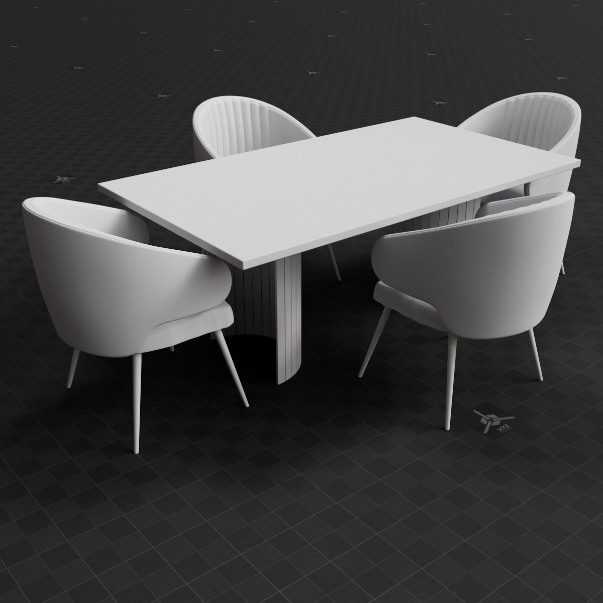 Base Mesh - Archviz - Dining Table & Chairs Set 04