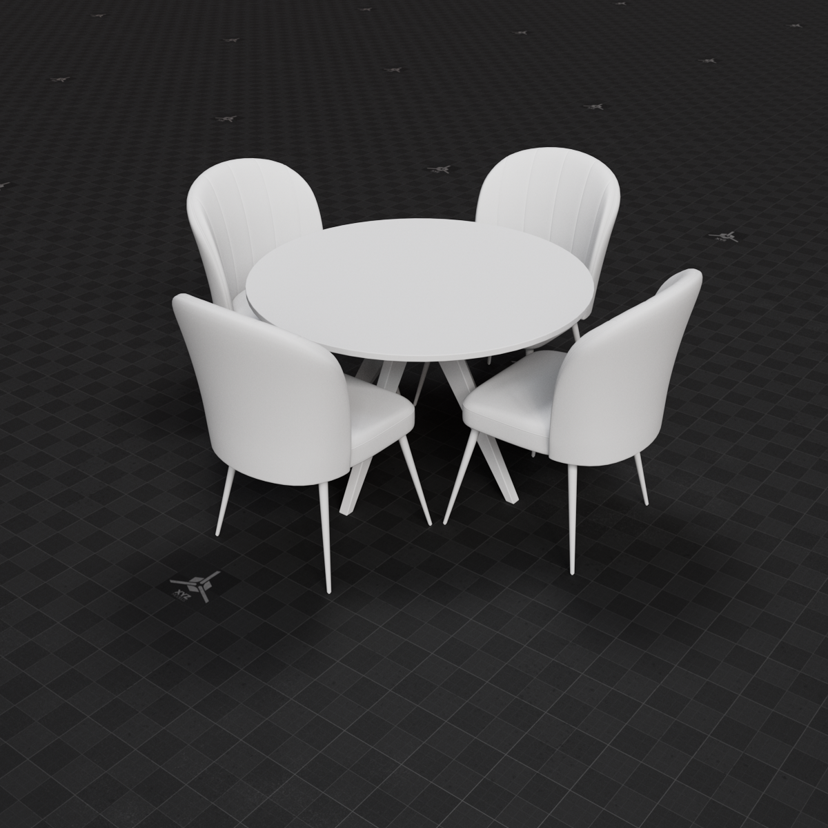Base Mesh - Archviz - Dining Table & Chairs Set 05