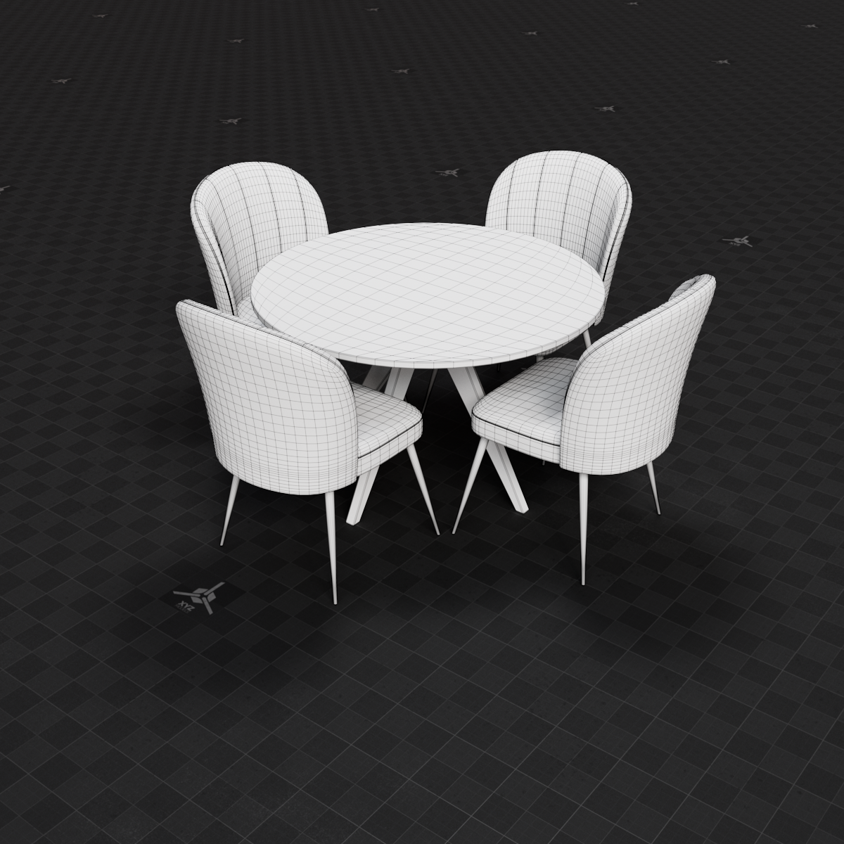 Base Mesh - Archviz - Dining Table & Chairs Set 05