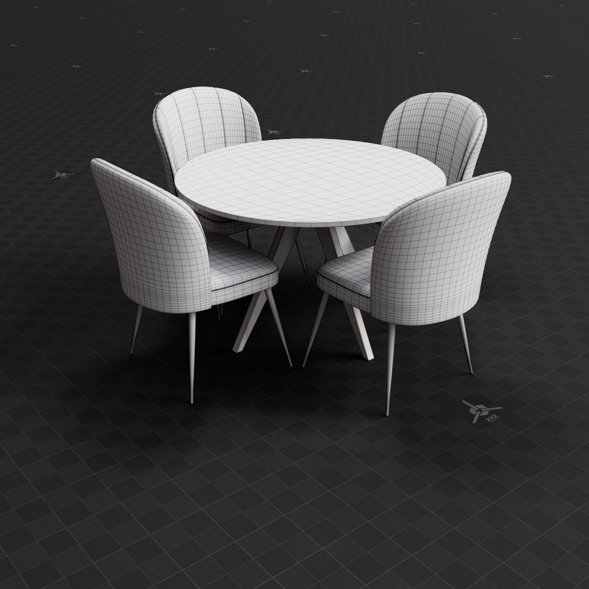 Base Mesh - Archviz - Dining Table & Chairs Set 05