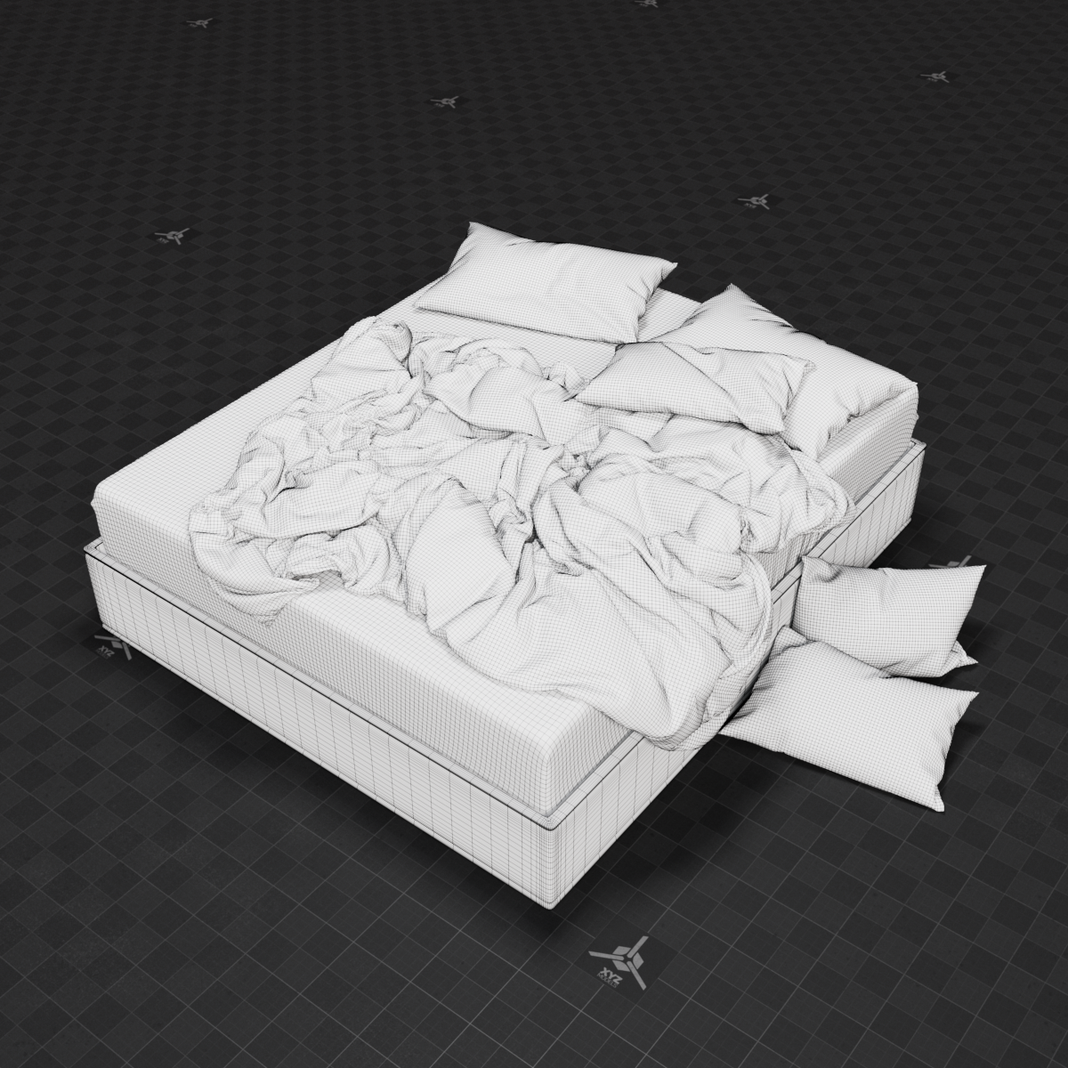 Base Mesh - Archviz - King Bed 01 Messy