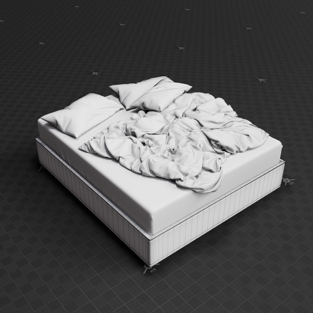 Base Mesh - Archviz - King Bed 01 Messy