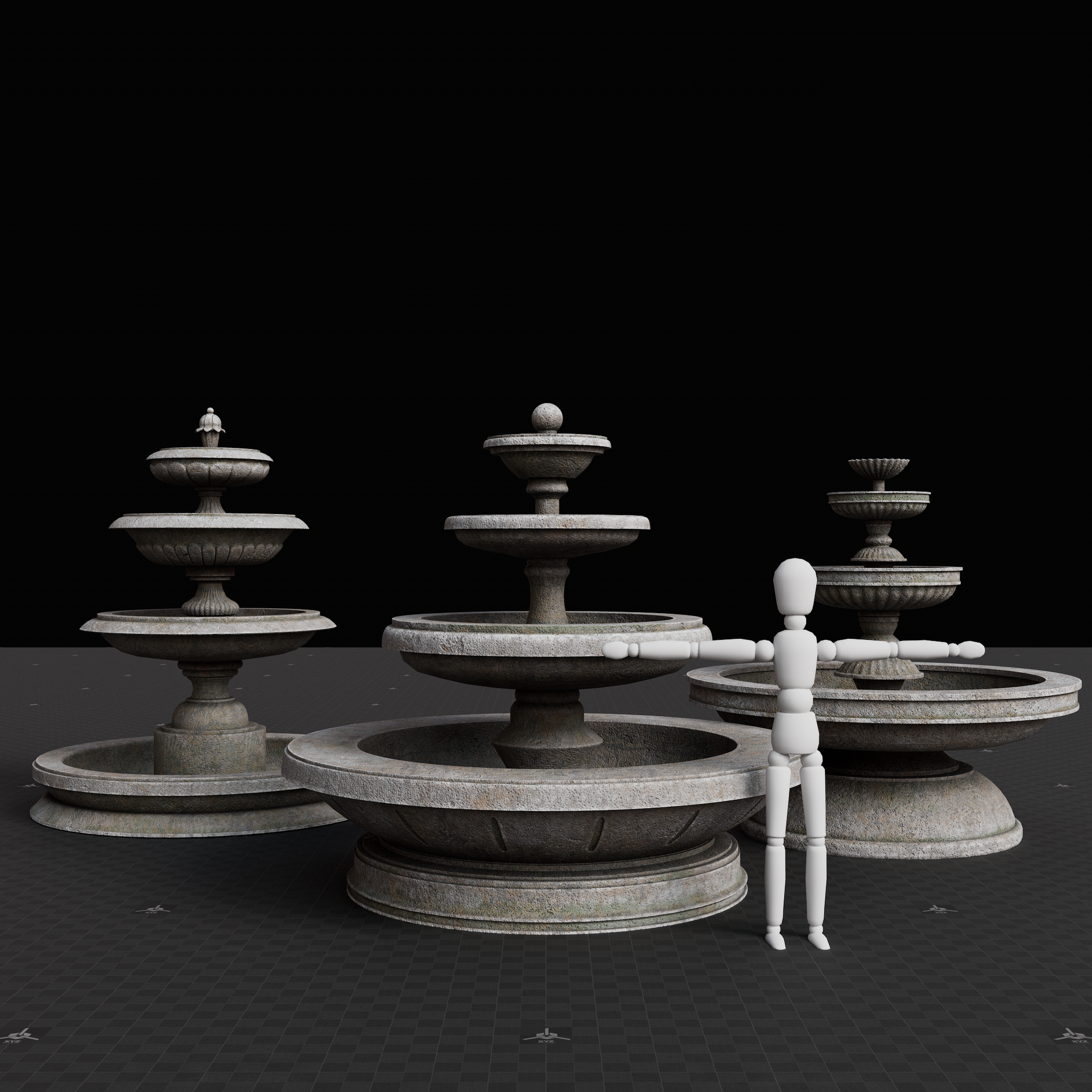 Old Stone Water Fountain Set 01