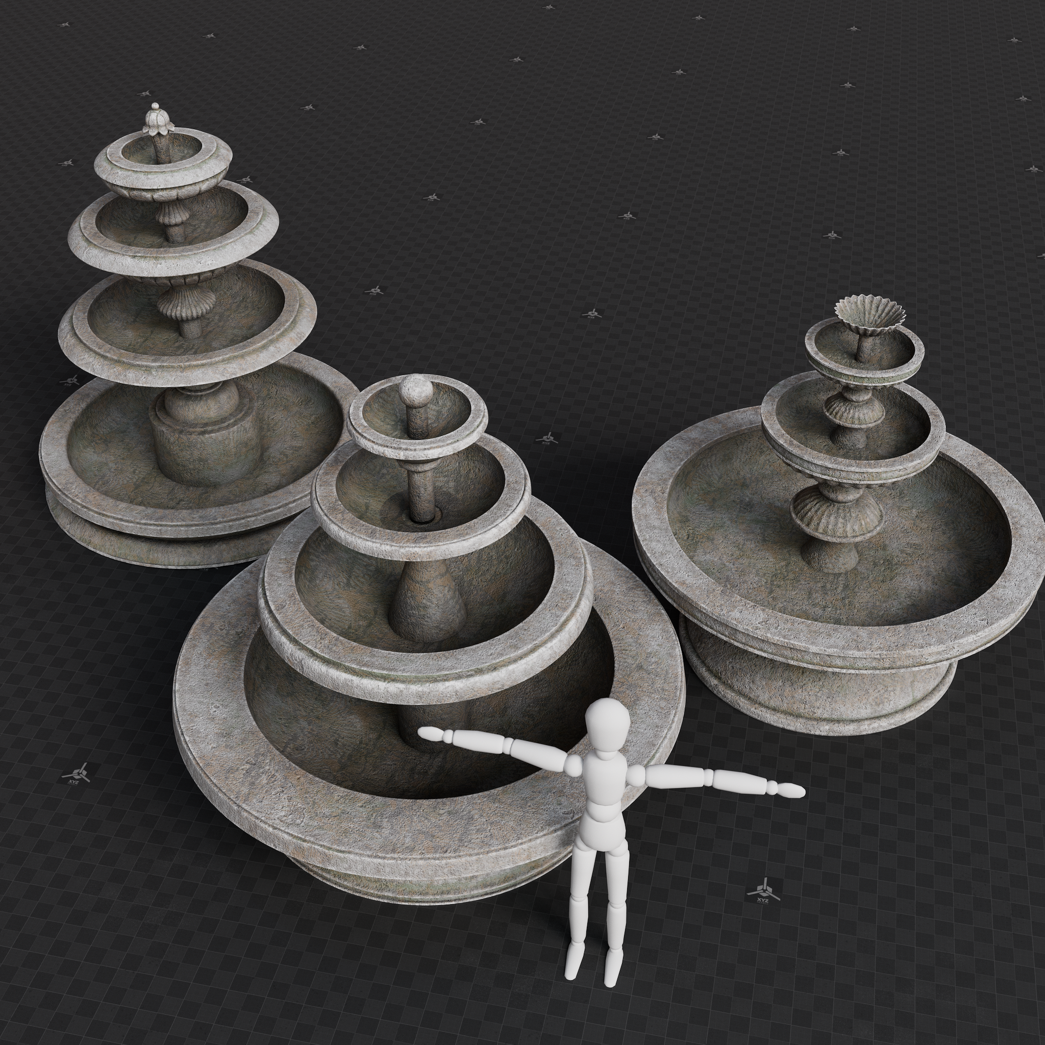 Old Stone Water Fountain Set 01